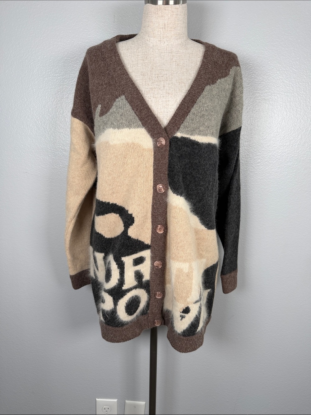 90’s Vintage Novelty Wool Angora Oversized Cardigan Penguin Graphic Size Small